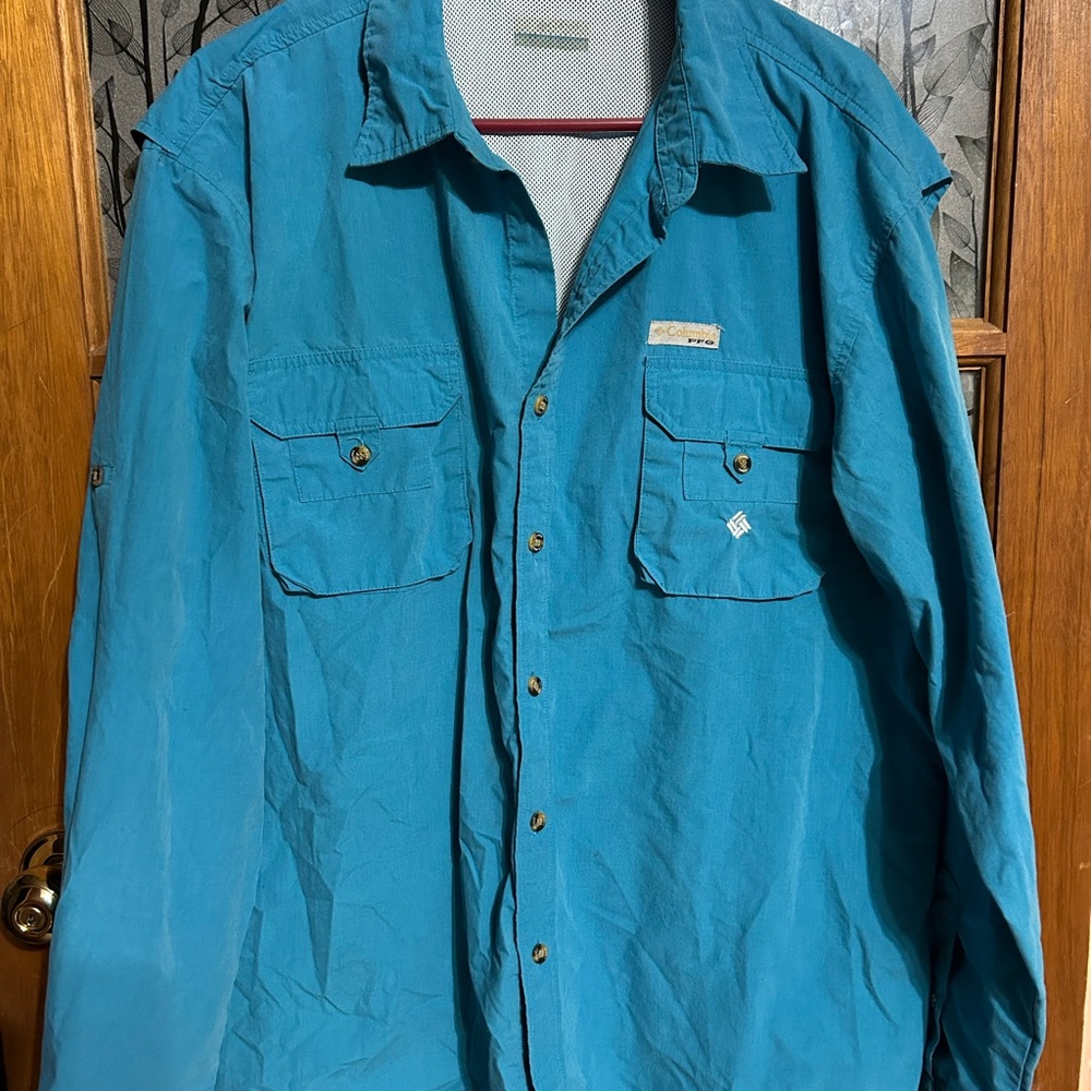 Columbia XL Men’s PFG Omni Shade Long Sleeve Turquoise Shirt Fishing